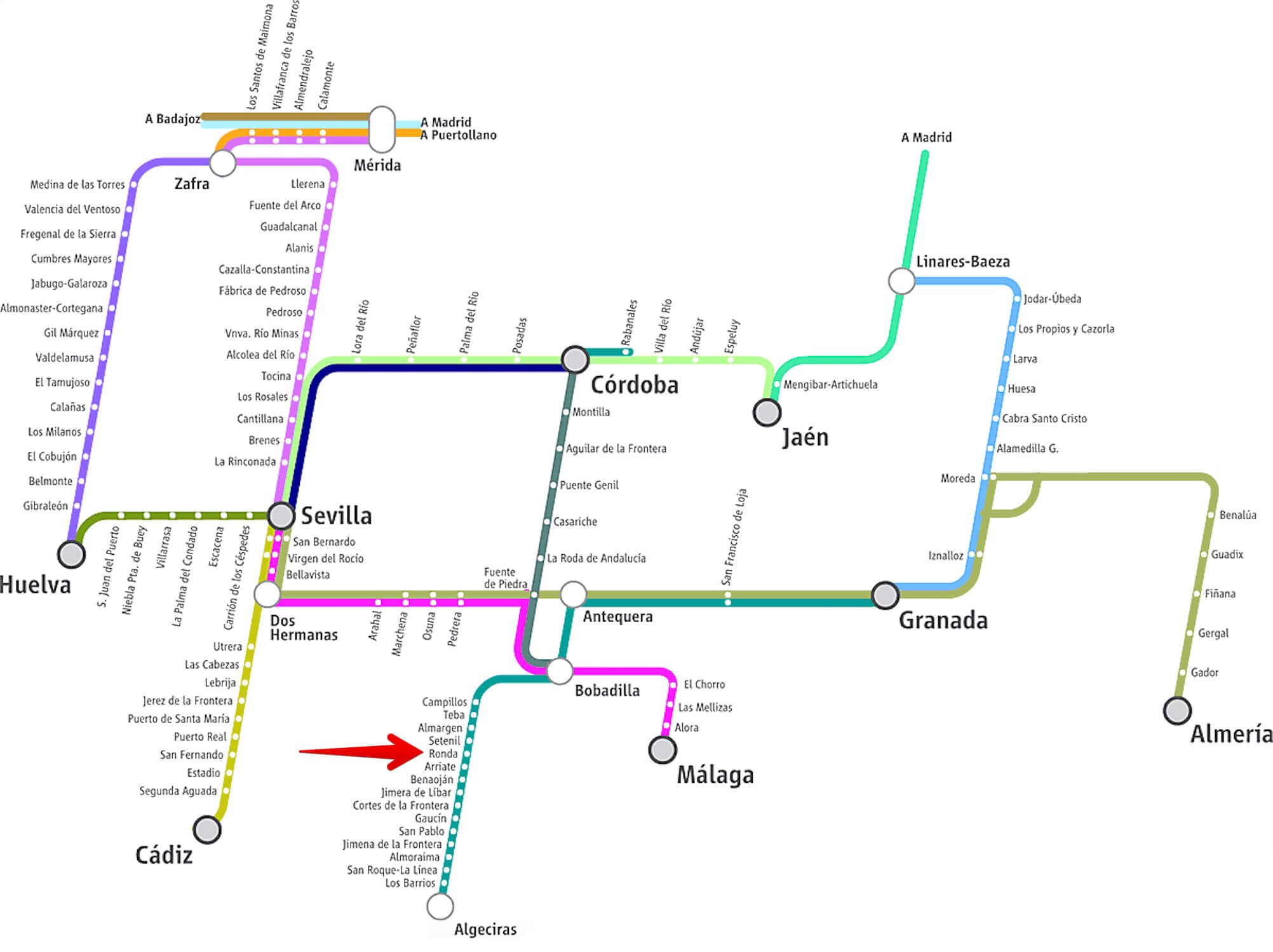 Andalusia Renfe train map