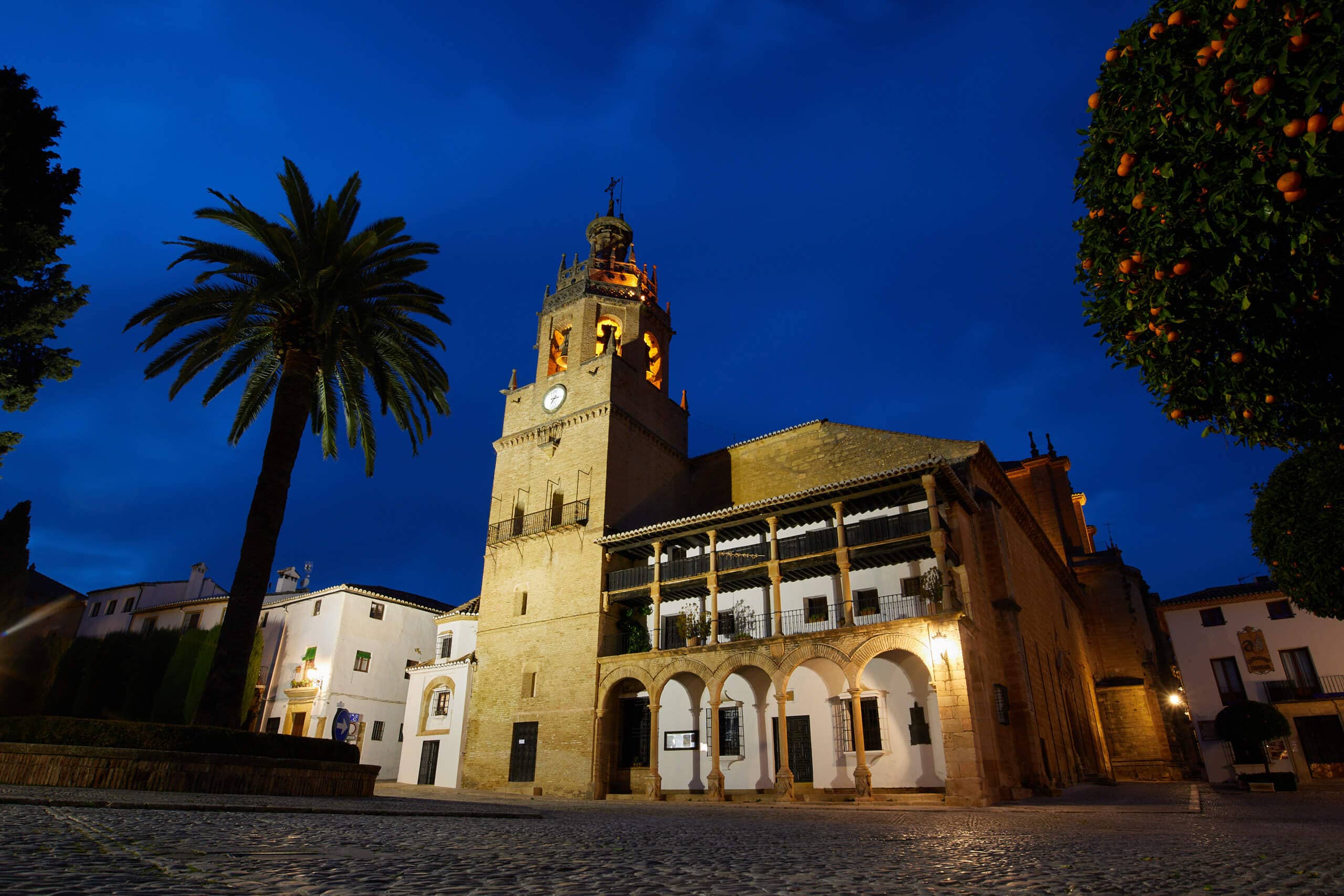 Santa Maria la Mayor church exterior at dusk