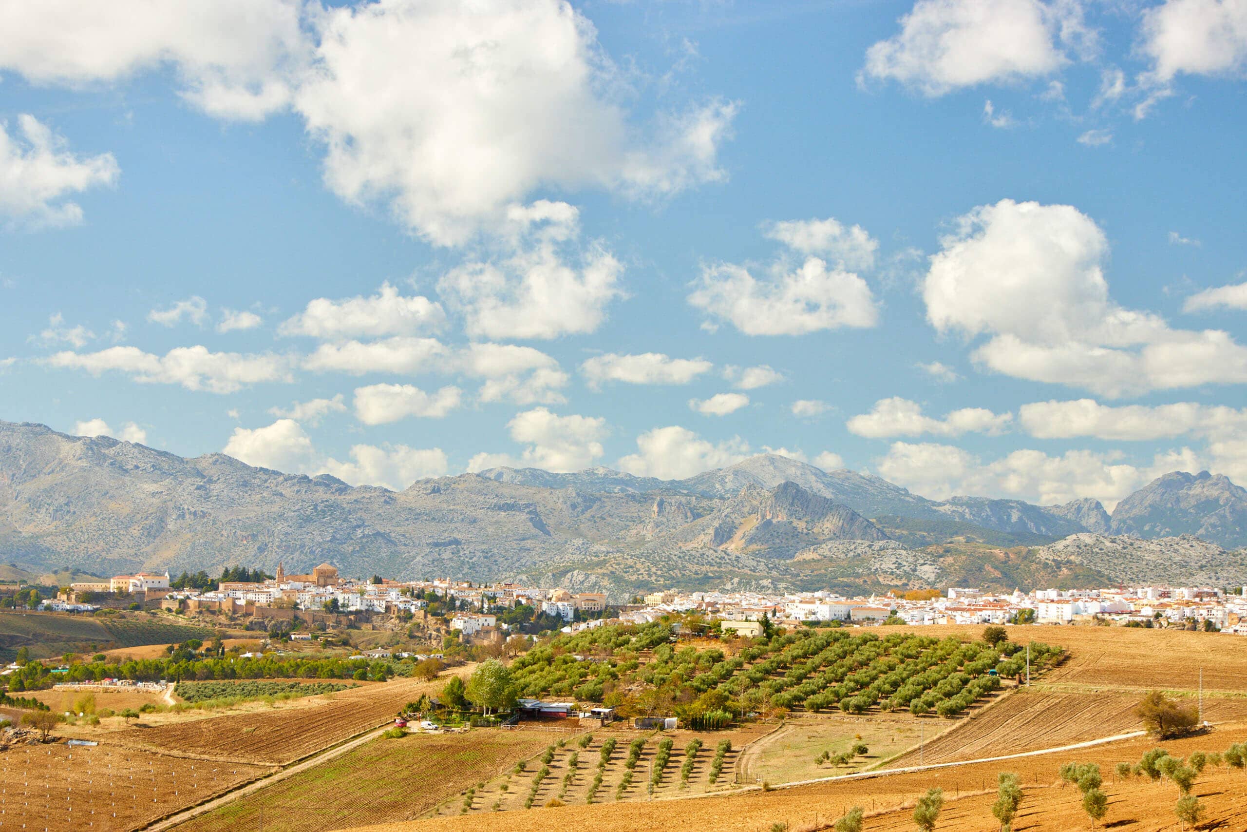 Skyline of Ronda and surrounding mountains