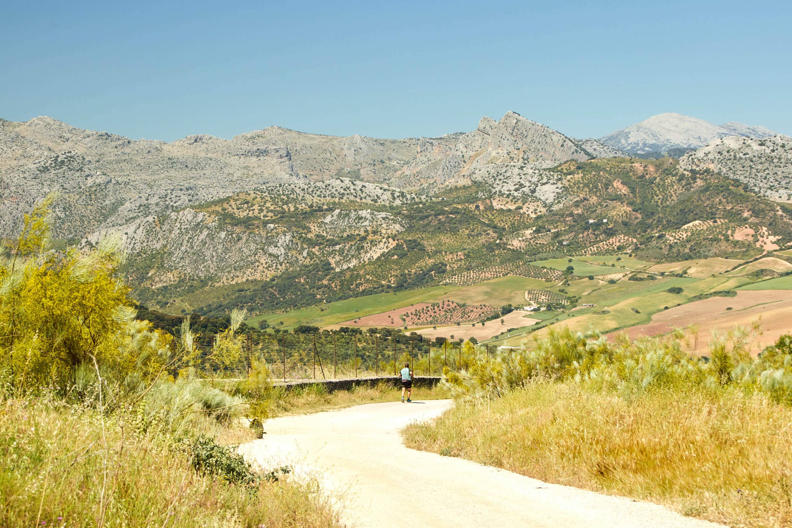 Walker on a trail leading into the Serranía de Ronda