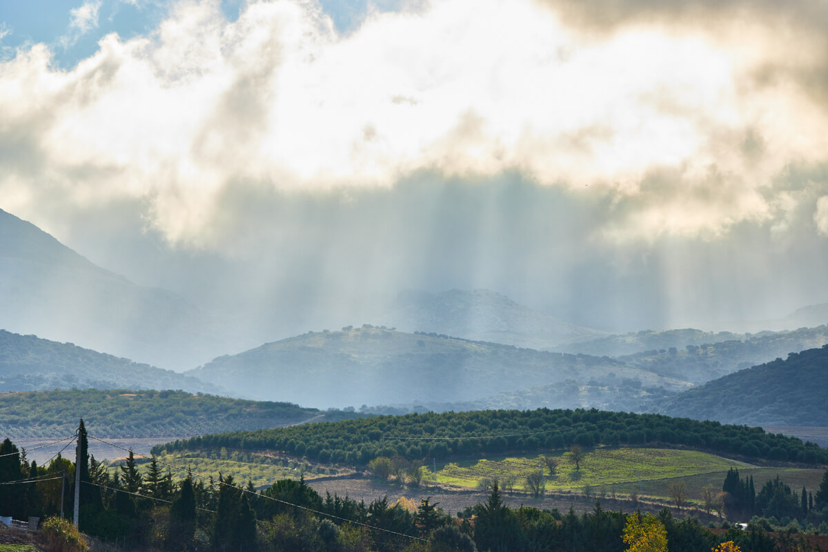 Rays of light shining over the Serranía de Ronda